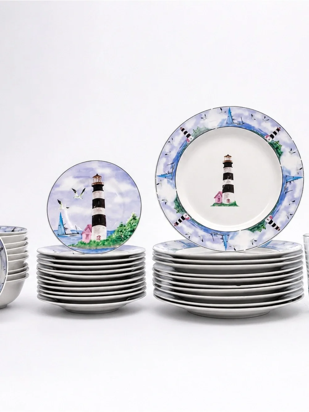 Vintage Thomson Pottery Lighthouse Dinner Set *Discontinued Pattern 38 Pieces